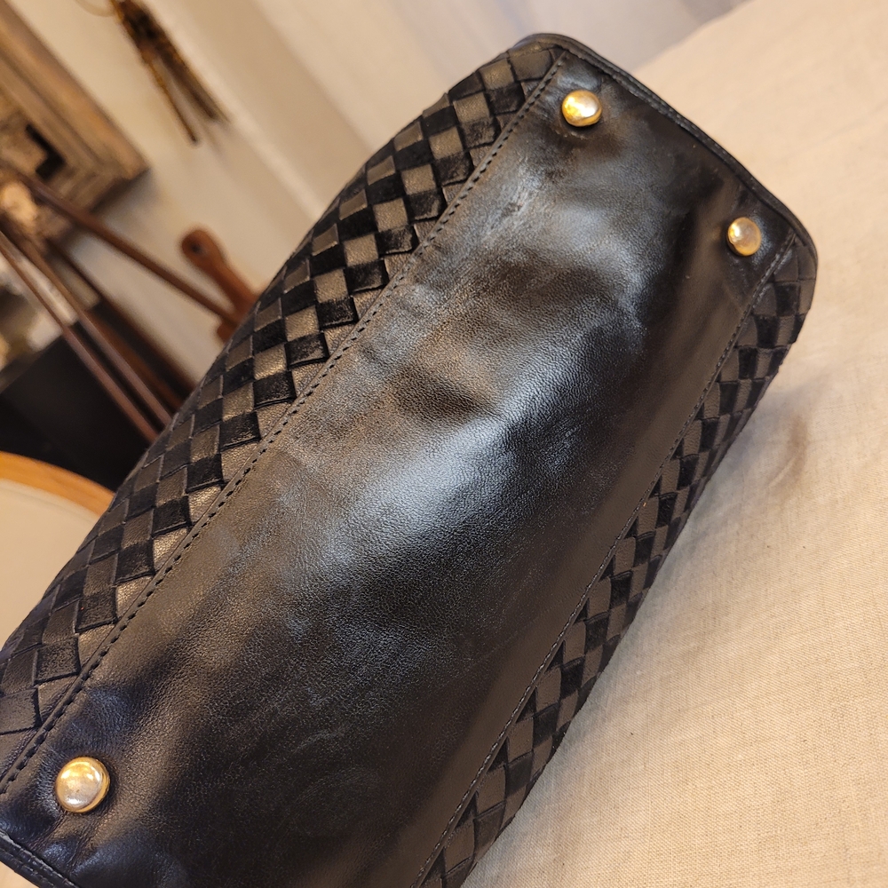 Bally Gold and Black Satchel with Woven Design - Picture 5 of 8